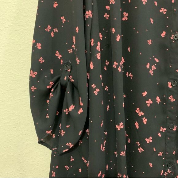 CATHERINES Simi Sheer Blouse Women’s 3X Black Pink Butterfly V Neck Button Up. - Picture 4 of 11